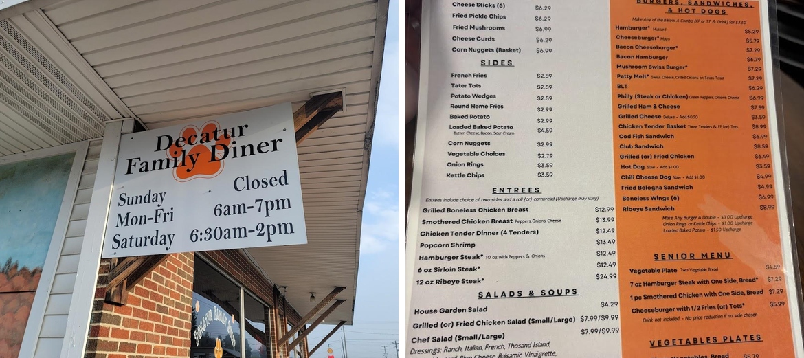 Angie's Decatur Diner Menu