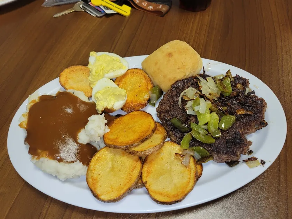 Hamburger Steak with Deviled Eggs